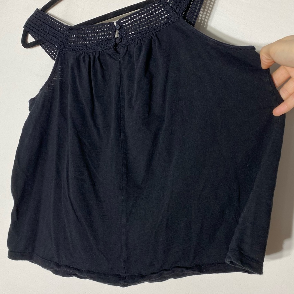 Old Navy Black Cotton Crochet Yoke Slub Knit Tank Top L - Picture 9 of 11